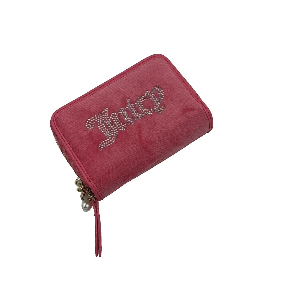 Juicy Couture Wallet String Of Pearls Double Medium Zip Around In Pink Lemonade